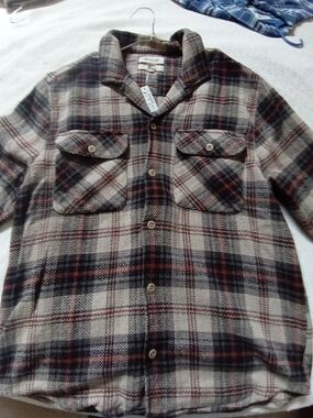 Madewell New With Tag Large Relaxed Fit Black, Red, And Cream Flannel